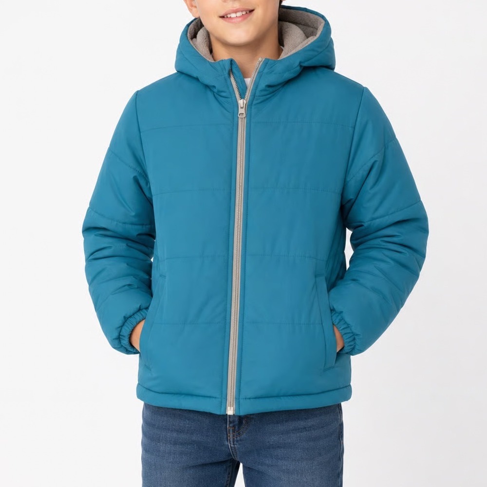 Operation Warm Puffer Jacket Kids 5/6 Teal Blue Hooded Excellent